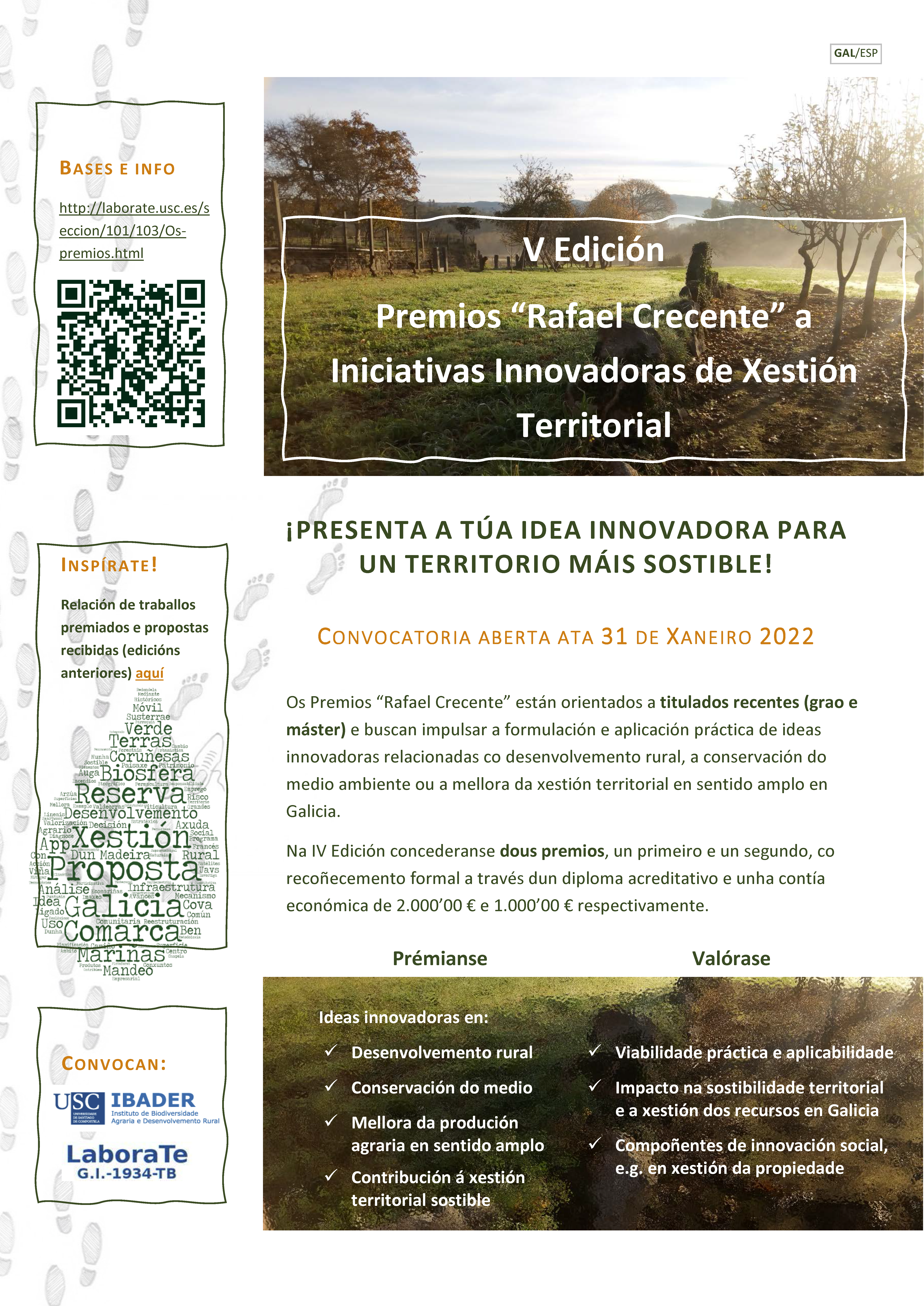 Ábrese o prazo para a presentación de candidaturas para a V Edición dos Premios Rafael Crecente a Iniciativas Innovadoras de Xestión Territorial.